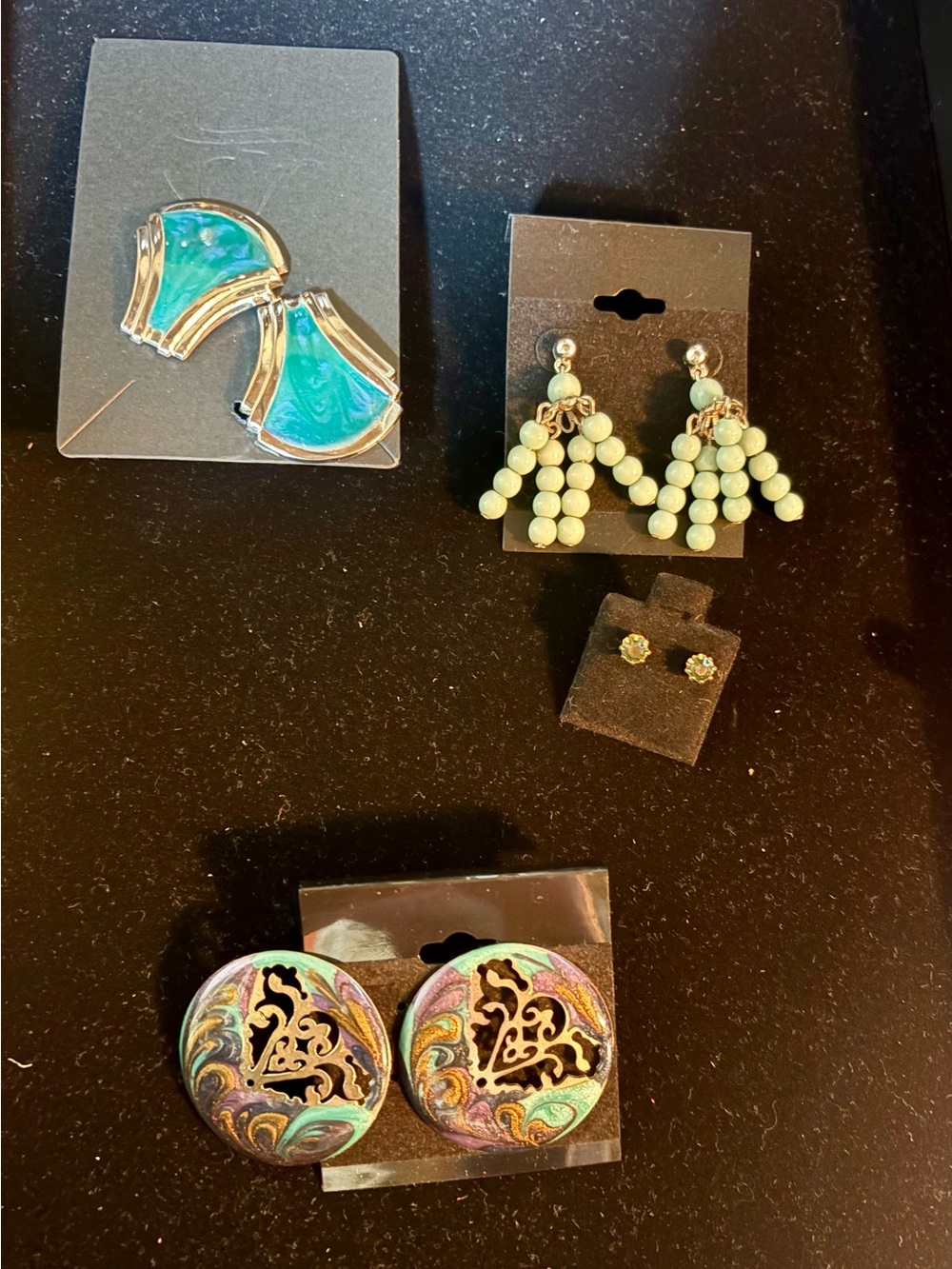 Assorted Women's Green Bead and Enamel Earrings - Multi-Pair Set